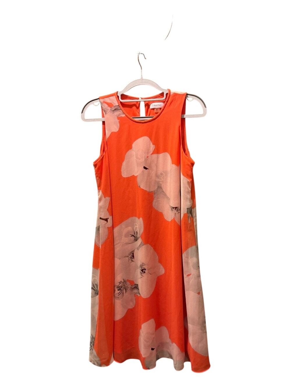 Calvin Klein Coral Floral Sleeveless Fit & Flare Swing Dress Size 6